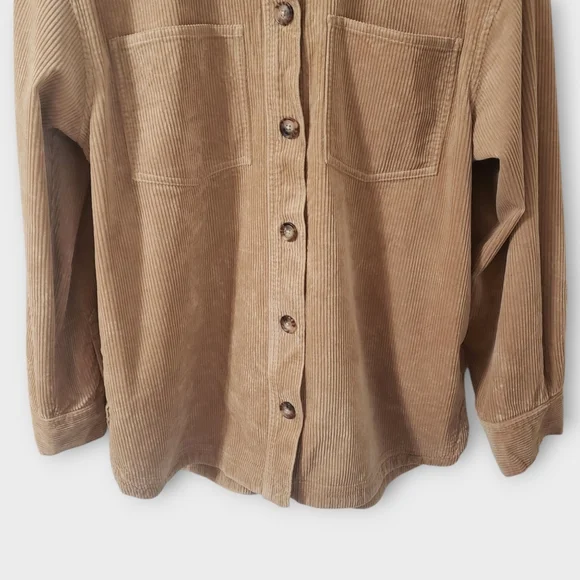 Madewell Corduroy Kentwood Oversized Shirt Tail Jacket Shacket Large Tan Pockets - Picture 3 of 14